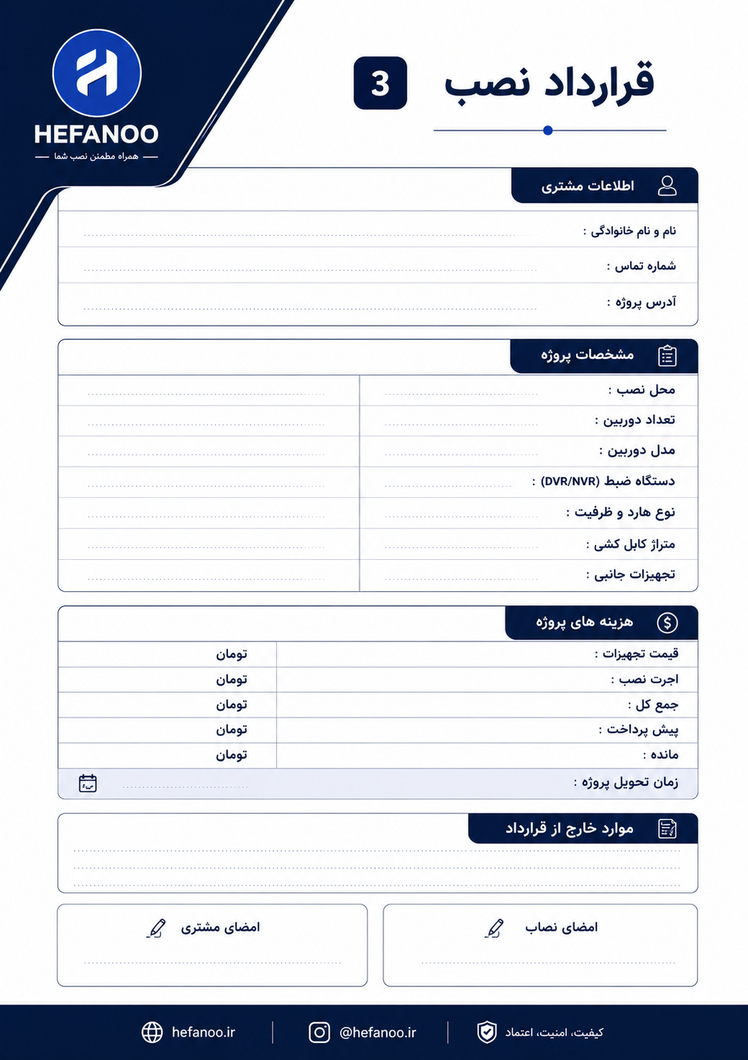 نمونه قرارداد نصب دوربین مداربسته
