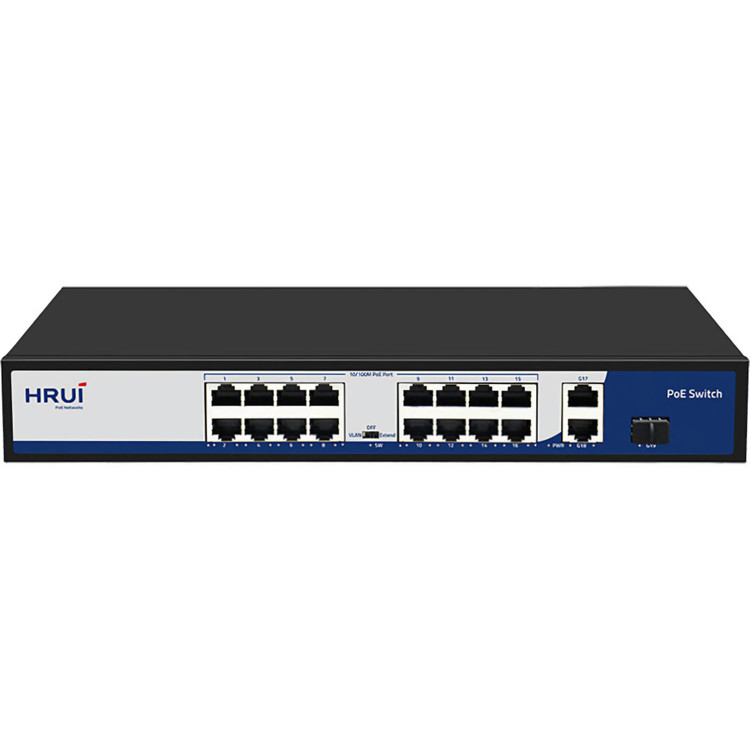 سوییچ شبکه 16 پورت PoE مگابایت و 2 پورت Uplink گیگ و یک پورت SFP گیگ مدل HR901-AF-1621GS-300