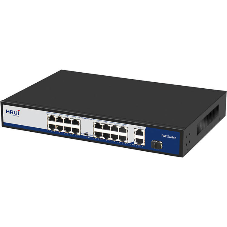 سوییچ شبکه 16 پورت PoE مگابایت و 2 پورت Uplink گیگ و یک پورت SFP گیگ مدل HR901-AF-1621GS-300