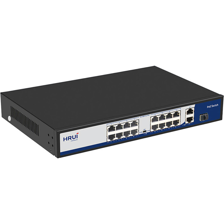 سوییچ شبکه 16 پورت PoE مگابایت و 2 پورت Uplink گیگ و یک پورت SFP گیگ مدل HR901-AF-1621GS-300