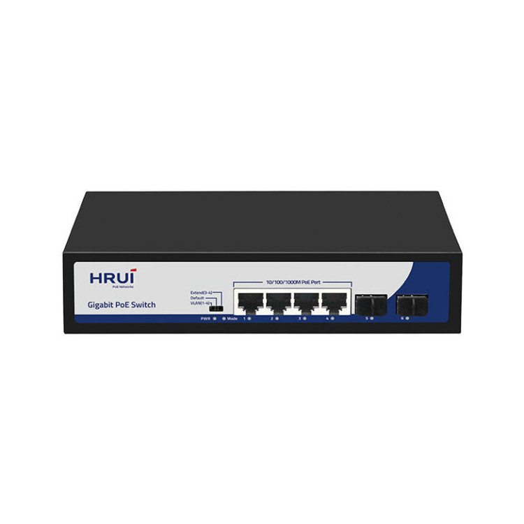 سوئیچ 4 پورت PoE گیگ و 2 پورت Uplink SFP مدل HR900 AFG 42NS 120