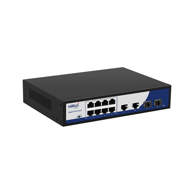 سوئیچ 8 پورت 10/100/1000Mbps PoE و 2 پورت Uplink گیگ و 2 پورت Uplink SFP مدل HR900 AFG 822NS