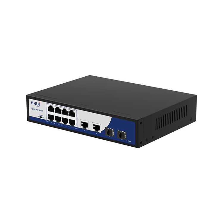 سوئیچ 8 پورت 10/100/1000Mbps PoE و 2 پورت Uplink گیگ و 2 پورت Uplink SFP مدل HR900 AFG 822NS