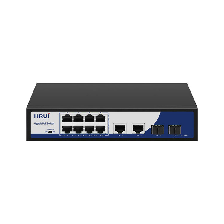 سوئیچ 8 پورت 10/100/1000Mbps PoE و 2 پورت Uplink گیگ و 2 پورت Uplink SFP مدل HR900 AFG 822NS